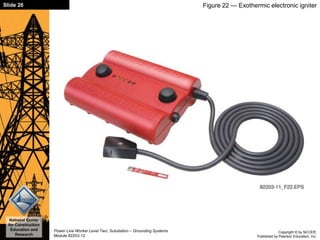 Copyright © by NCCER,
Published by Pearson Education, Inc.
Power Line Worker Level Two: Substation – Grounding Systems
Module 82203-12
Slide 26
National Center
for Construction
Education and
Research
Figure 22 — Exothermic electronic igniter
 