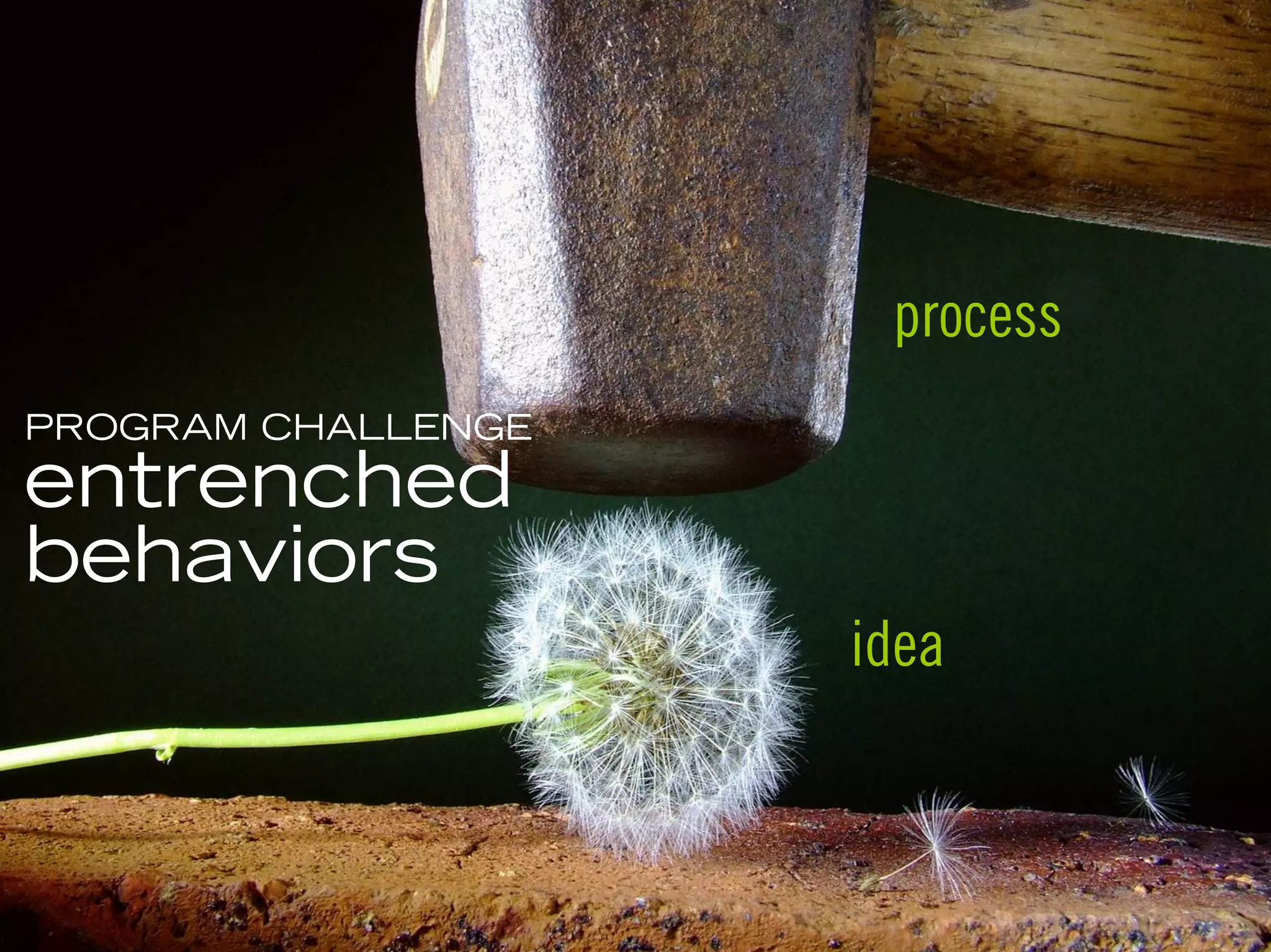 process
PROGRAM CHALLENGE
entrenched
behaviors
                    idea



                               21
 