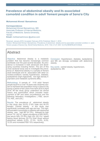Prevalence of abdominal obesity and its associated comorbid condition ...