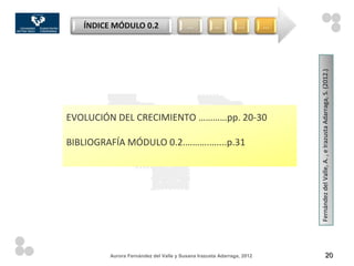 ÍNDICE MÓDULO 0.2                    …           …         …        …




                                                                           Fernández del Valle, A. , e Irazusta Adarraga, S. (2012.)
EVOLUCIÓN DEL CRECIMIENTO …………pp. 20-30

BIBLIOGRAFÍA MÓDULO 0.2.……….…....p.31




         Aurora Fernández del Valle y Susana Irazusta Adarraga, 2012                              20
 