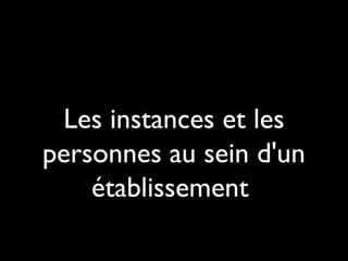 Les instances et les
personnes au sein d'un
établissement
 