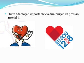  Outra adaptação importante é a diminuição da pressão
arterial !!
 