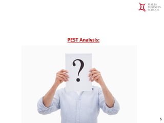 Malta Business School
Bachelor in Business and Management
PEST Analysis:
5
 