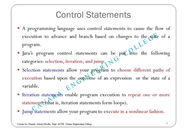 Control Statements in JAVA | PDF