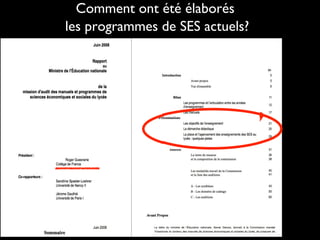 Comment ont été élaborés
les programmes de SES actuels?
 