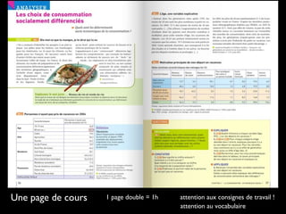 Une page de cours 1 page double = 1h attention aux consignes de travail !
attention au vocabulaire
 