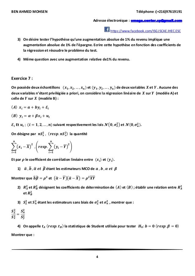 M1 L3 Econom Etrie Serie Corrigee N 1 Modeles Econometriques A Un