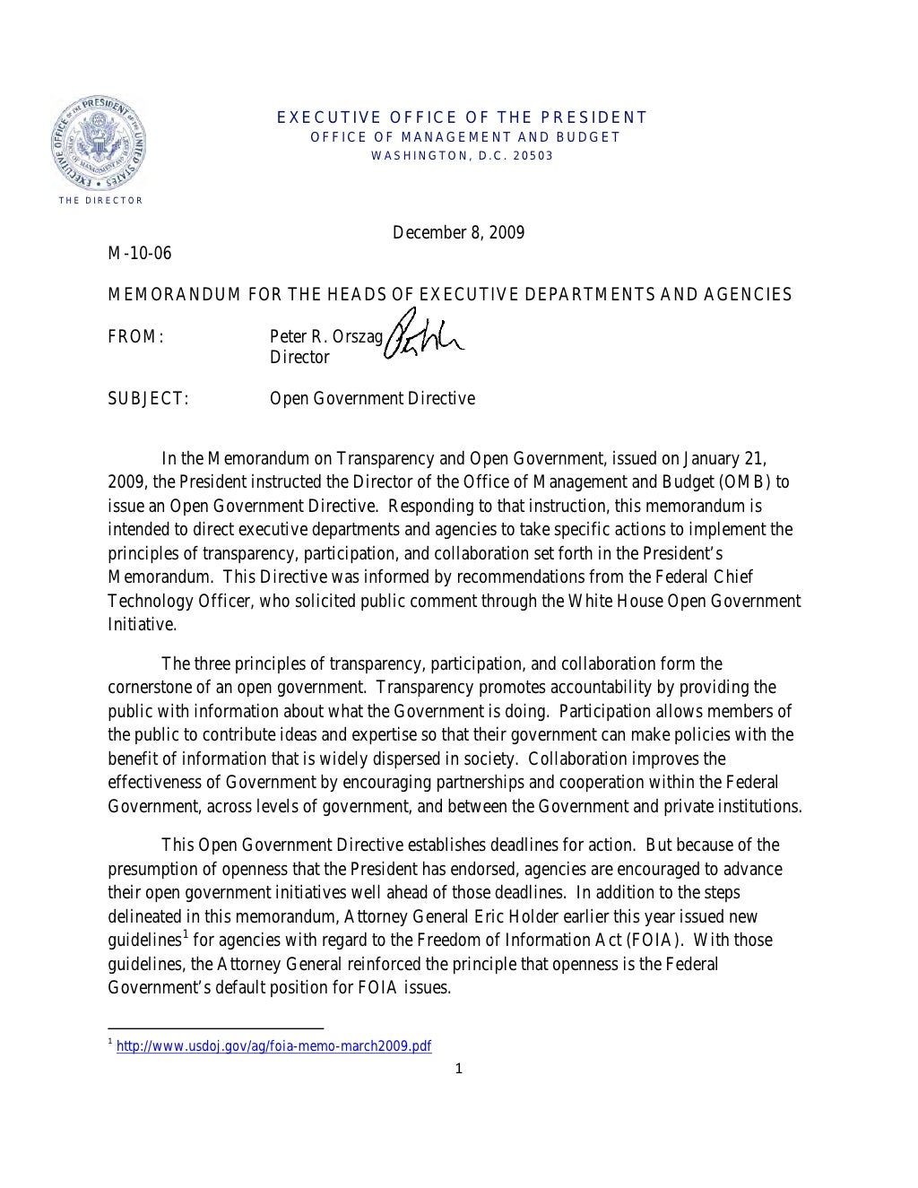 Open Government Directive Memo