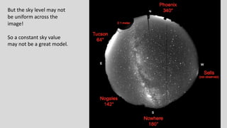 But the sky level may not
be uniform across the
image!
So a constant sky value
may not be a great model.
 