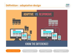 Connaitre l’histoire duweb Analyserla compositiond’une
solutiondigitale
Maitriser lesrèglesdu
web
Utilisateursetsolutions
digitales
Définition : adaptative design
 