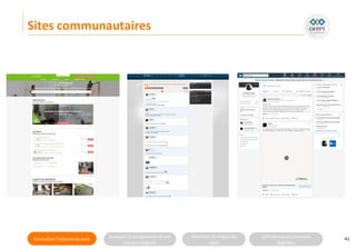 Connaitre l’histoire duweb Analyserla compositiond’une
solutiondigitale
Maitriser lesrèglesdu
web
Utilisateursetsolutions
digitales
Sites communautaires
41
 