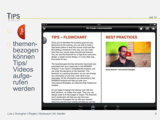 TIPS
themen-
bezogen
können
Tips/
Videos
aufge-
rufen
werden
Juli 14
Lutz | Orsingher | Riegler | Robausch | M. Stadler 8
 