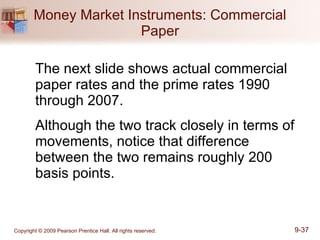 Money Market Instruments: Commercial Paper The next slide shows actual commercial paper rates and the prime rates 1990 through 2007.  Although the two track closely in terms of movements, notice that difference between the two remains roughly 200 basis points. 