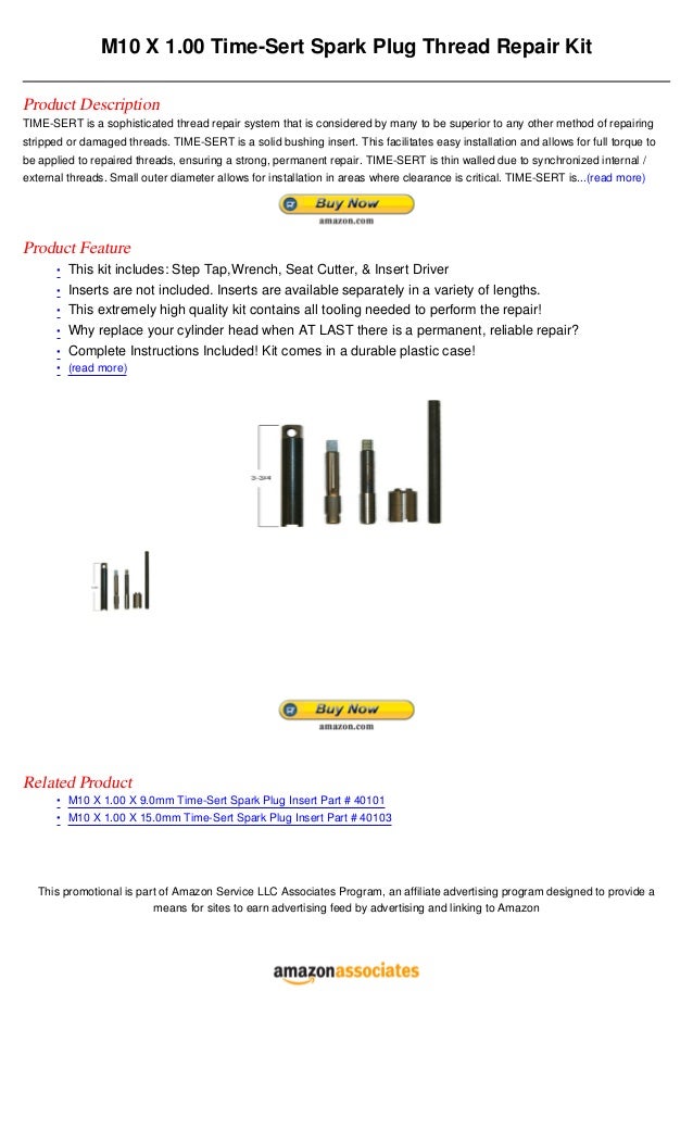 M10 x 1.00 time sert spark plug thread repair kit