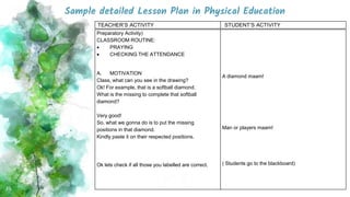 Sample detailed Lesson Plan in Physical Education
14
Preparatory Activity)
CLASSROOM ROUTINE:
 PRAYING
 CHECKING THE ATT...