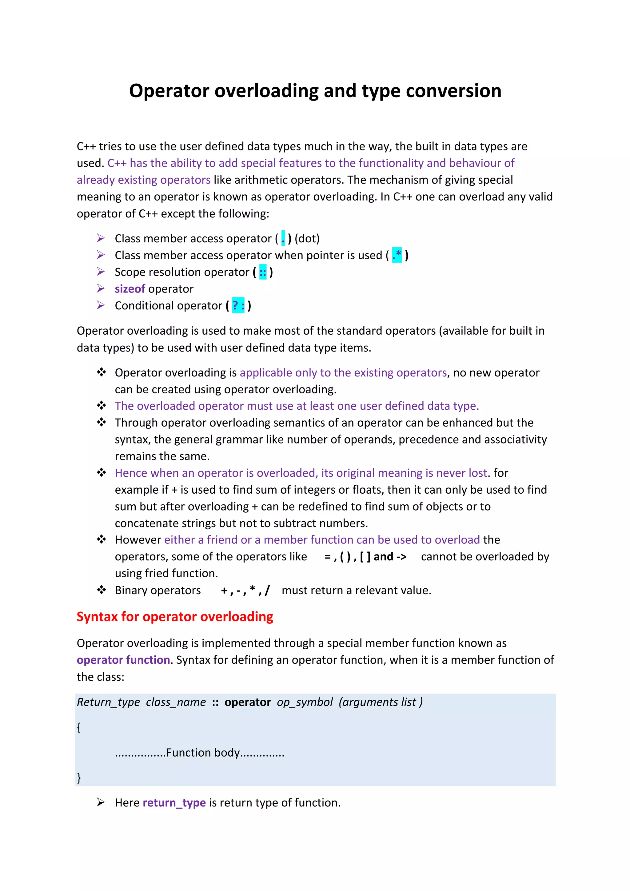 M11 operator overloading and type conversion | PDF