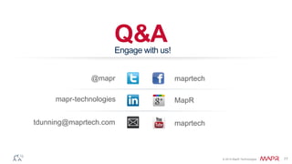 © 2014 MapR Technologies 77
Q&A
@mapr maprtech
tdunning@maprtech.com
Engage with us!
MapR
maprtech
mapr-technologies
 