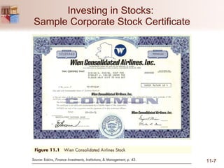 Investing in Stocks:  Sample Corporate Stock Certificate 