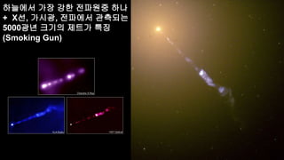 하늘에서 가장 강한 전파원중 하나
+ X선, 가시광, 전파에서 관측되는
5000광년 크기의 제트가 특징
(Smoking Gun)
 