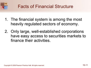 Facts of Financial Structure The financial system is among the most heavily regulated sectors of economy. Only large, well-established corporations have easy access to securities markets to finance their activities. 