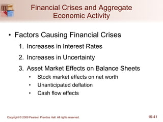 Financial Crises and Aggregate Economic Activity Factors Causing Financial Crises Increases in Interest Rates Increases in Uncertainty Asset Market Effects on Balance Sheets Stock market effects on net worth Unanticipated deflation Cash flow effects 