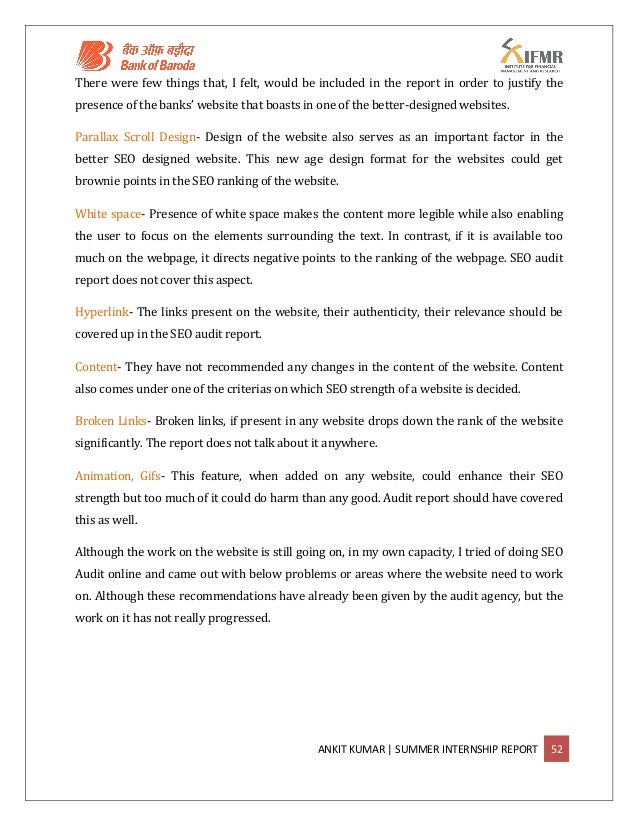 Bank Of Baroda Summer Internship Report