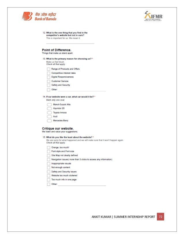 Bank Of Baroda Summer Internship Report