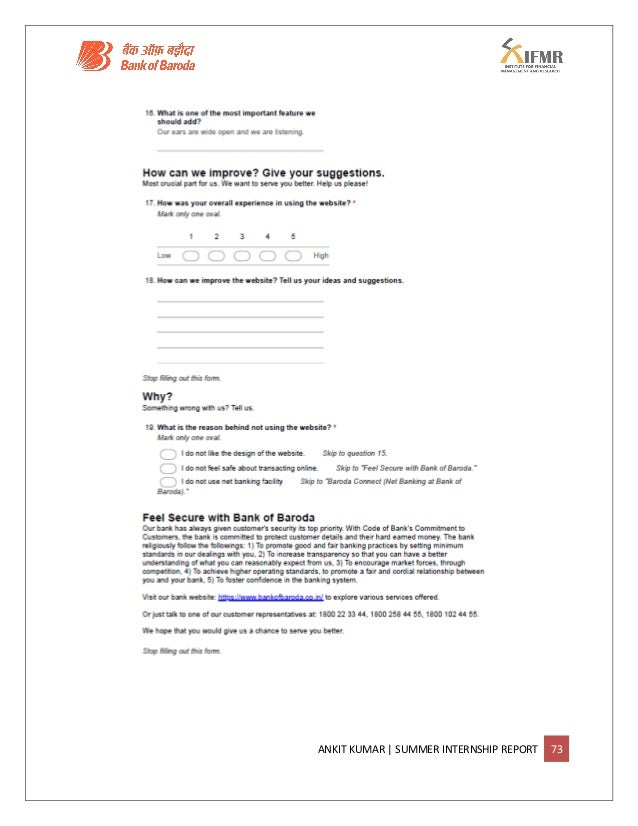Bank Of Baroda Summer Internship Report