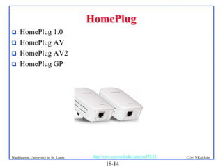HomePlug





HomePlug 1.0
HomePlug AV
HomePlug AV2
HomePlug GP

Washington University in St. Louis

http://www.cse.wustl.edu/~jain/cse570-13/

18-14

©2013 Raj Jain

 