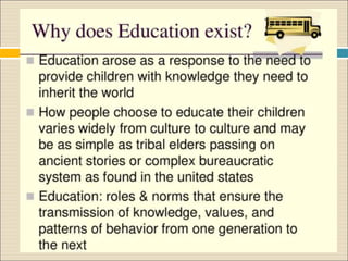 M1_Education Education is the transmission of culture and knowledge ...