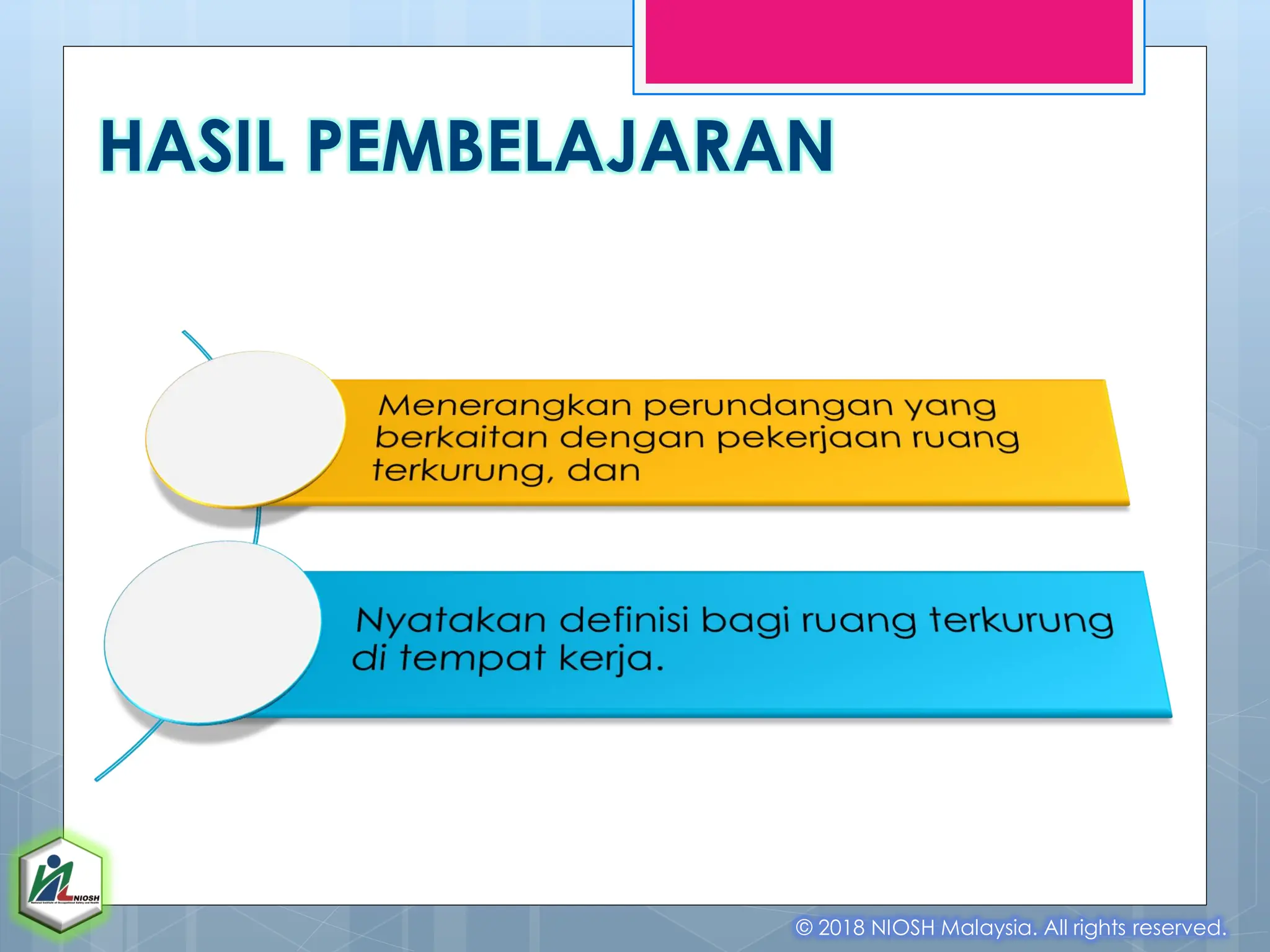 HASIL PEMBELAJARAN
© 2018 NIOSH Malaysia. All rights reserved.
 