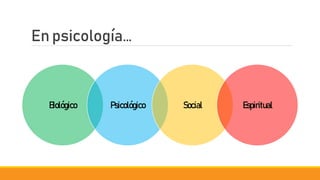 En psicología…
Biológico Psicológico Social Espiritual
 