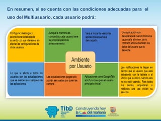 En resumen, si se cuenta con las condiciones adecuadas para el
uso del Multiusuario, cada usuario podrá:
 