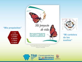 “Mi cartelera
de los
sueños”
http://image.slidesharecdn.com/m-iproyecto-de-vida-
1211231077903282-9/95/mi-proyecto-de-vida-1-
728.jpg?cb=1322975068
“Mis propósitos”
 