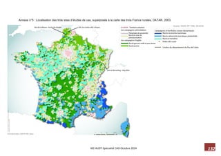 132 M2-AUDT-Spécialité CAD-Octobre 2014 
Annexe n°5 : Localisation des trois sites d’études de cas, superposés à la carte des trois France rurales, DATAR, 2003. 
 