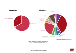 19 M2-AUDT-Spécialité CAD-Octobre 2014 
Figure 4 : Répartition du budget de l’AUDRSO en 2013. Source : Rapport d’activités 2013 AUDRSO, 2014  