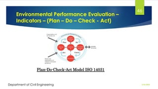 Environmental Performance Evaluation –
Indicators – (Plan – Do – Check - Act)
2/26/2024
Department of Civil Engineering
46
Plan-Do-Check-Act Model ISO 14031
 