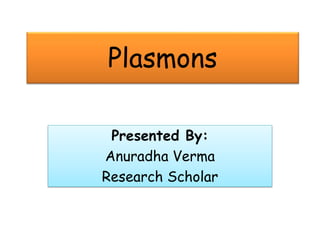 Plasmons
Presented By:
Anuradha Verma
Research Scholar
 