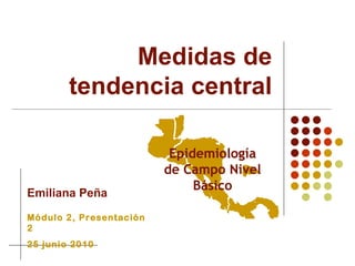 Medidas de tendencia central Emiliana Peña Módulo 2, Presentación 2 25 junio 2010 