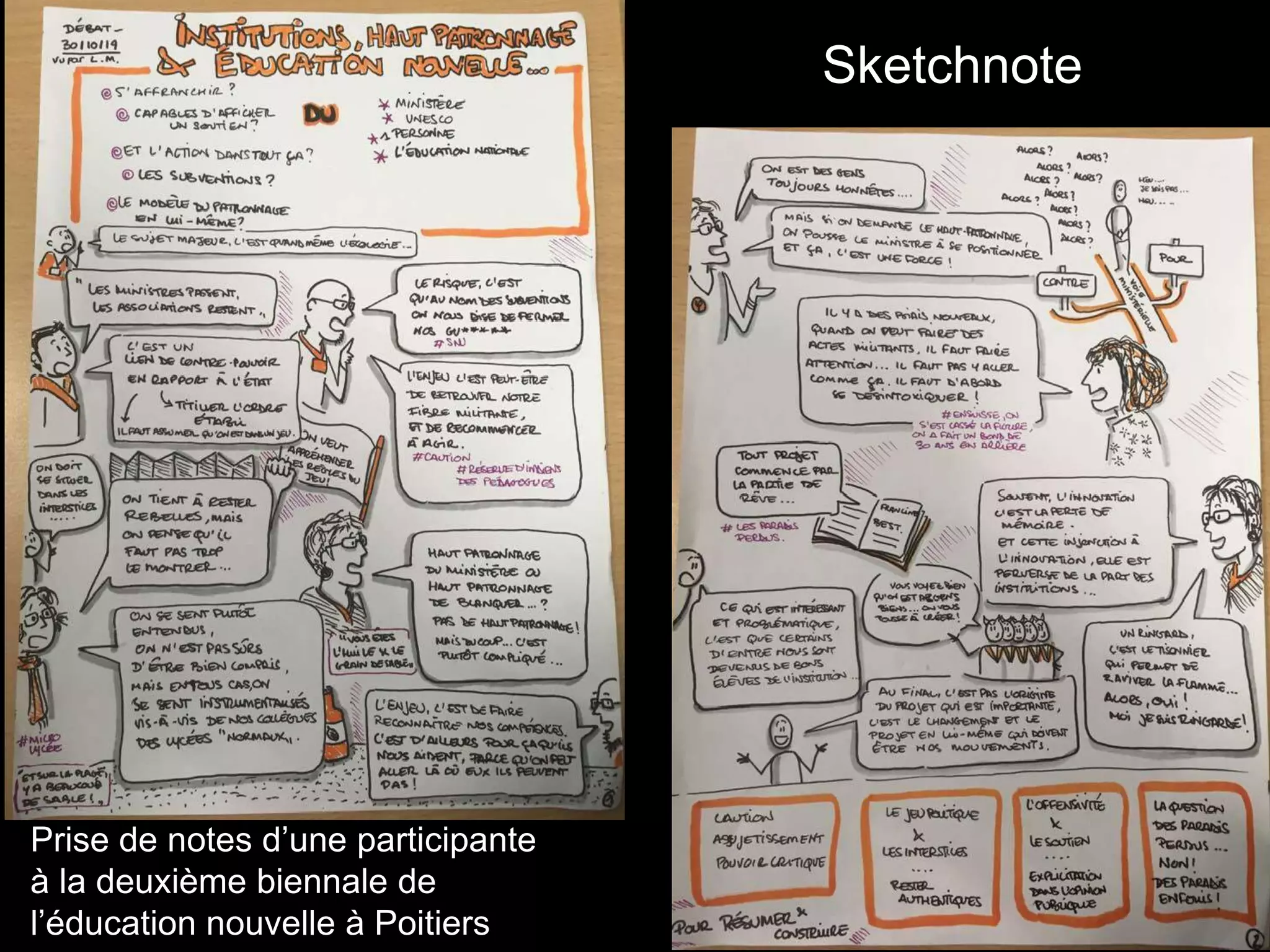Prise de notes d’une participante
à la deuxième biennale de
l’éducation nouvelle à Poitiers
Sketchnote
 
