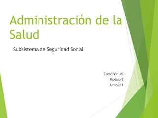 Administración de la
Salud
Subsistema de Seguridad Social
Curso Virtual
Modulo 2
Unidad 1
 