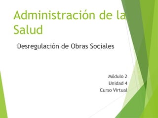 Administración de la
Salud
Desregulación de Obras Sociales
Módulo 2
Unidad 4
Curso Virtual
 