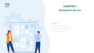 CHAPITRE 7
Manipulation des vues
1. Création
2. Transmission des données
3. Affichage des compositeurs
4. Optimisation des vues
 