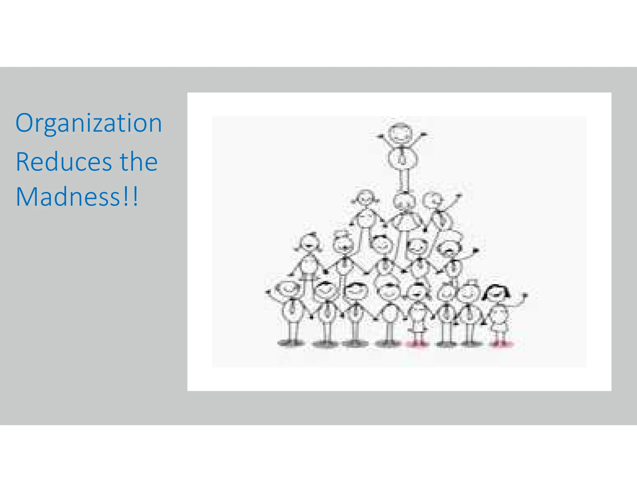 Organization
Reduces the
Madness!!
 