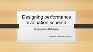 Designing performance
evaluation schema
Organization Behaviour
Created By : Nishant Patel (M22MS051)
 