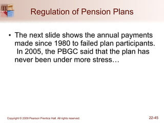 Regulation of Pension Plans The next slide shows the annual payments made since 1980 to failed plan participants.  In 2005, the PBGC said that the plan has never been under more stress… 