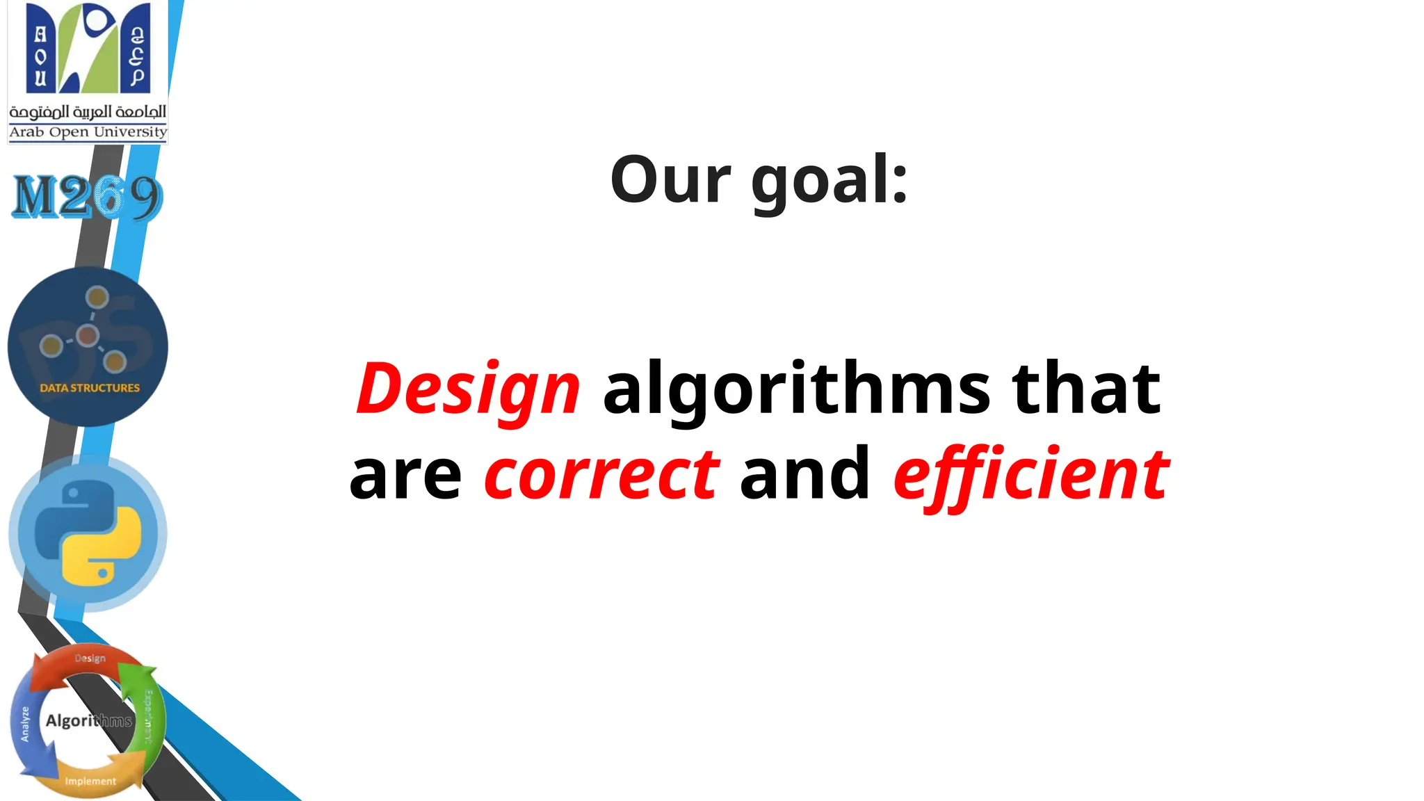 Design algorithms that
are correct and efficient
Our goal:
 