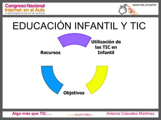 EDUCACIÓN INFANTIL Y TIC Algo más que TIC….   Antonia Cascales Martínez Utilización de  las TIC en  Infantil   Objetivos  Recursos 