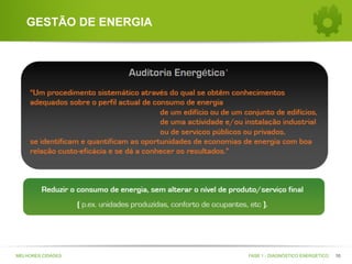 GESTÃO DE ENERGIA

MELHORES CIDADES

FASE 1 - DIAGNÓSTICO ENERGÉTICO

10

 