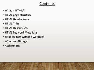 HTML Basics for SEO | PPTX